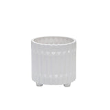 S/2 Ceramic Fluted Planter W/ Feet 6/8", White