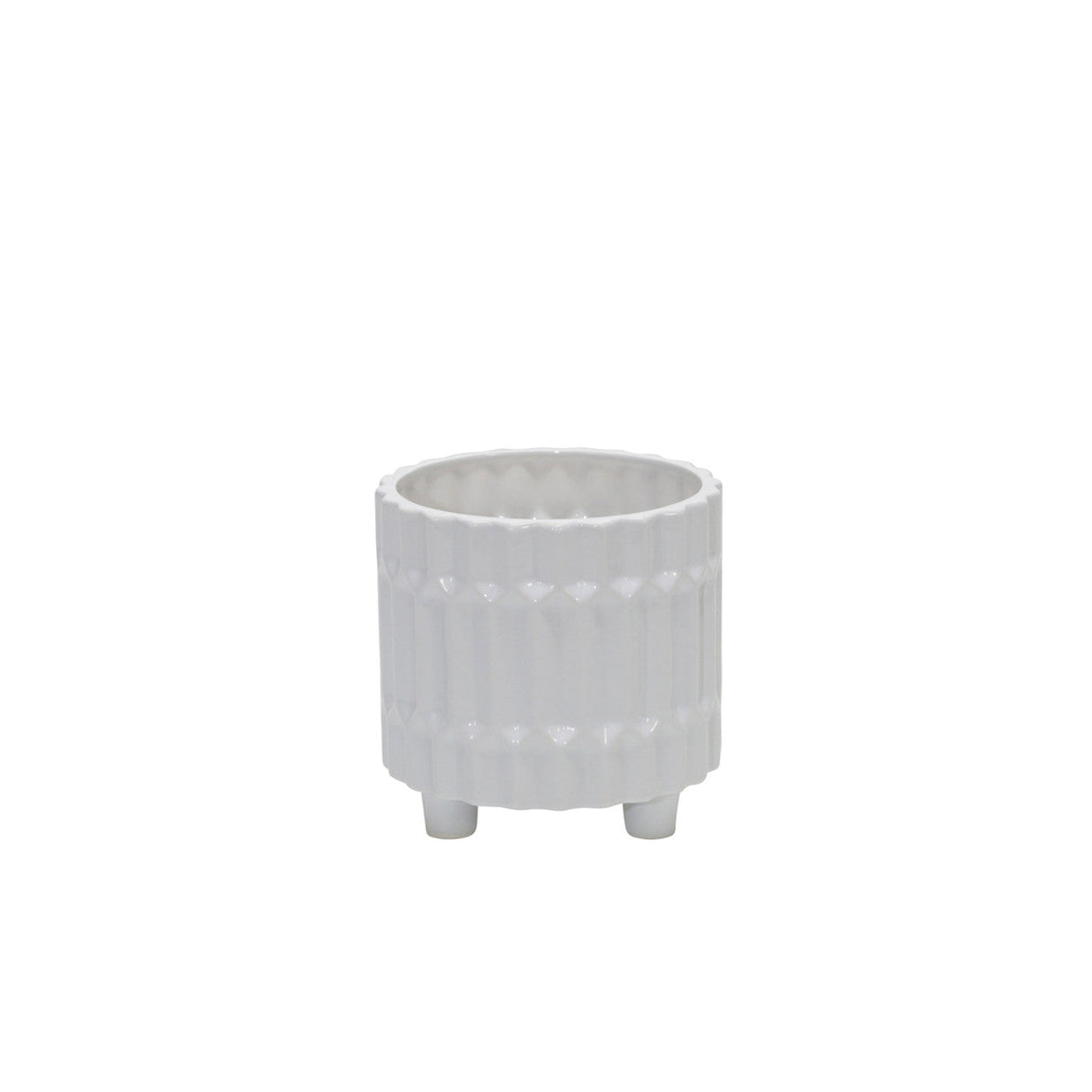 S/2 Ceramic Fluted Planter W/ Feet 6/8", White