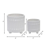 S/2 Ceramic Fluted Planter W/ Feet 6/8", White