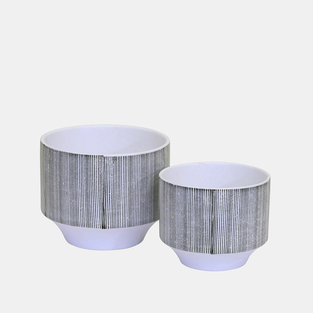 S/2 Ceramic Planters 8.5/6.5"gray Stripe