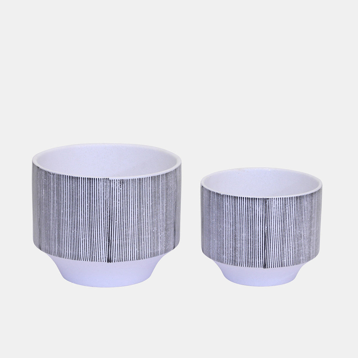 S/2 Ceramic Planters 8.5/6.5"gray Stripe