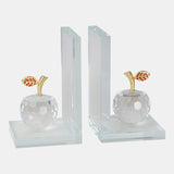 S/2 Crystal Apple Bookends, Clear