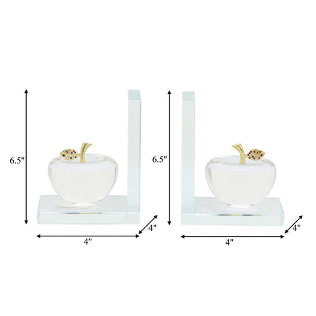 S/2 Crystal Apple Bookends, Clear