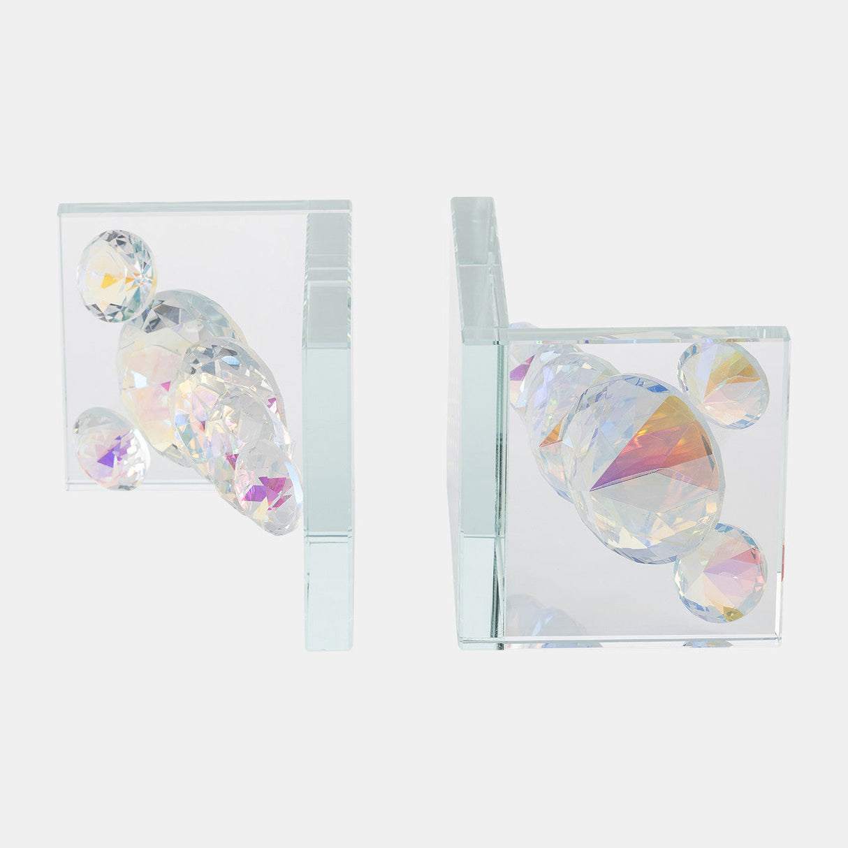 S/2 Crystal Diamond Bookends, Rainbow