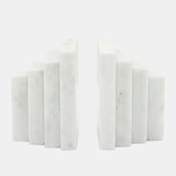 S/2 Marble 5"h Block Bookends, White