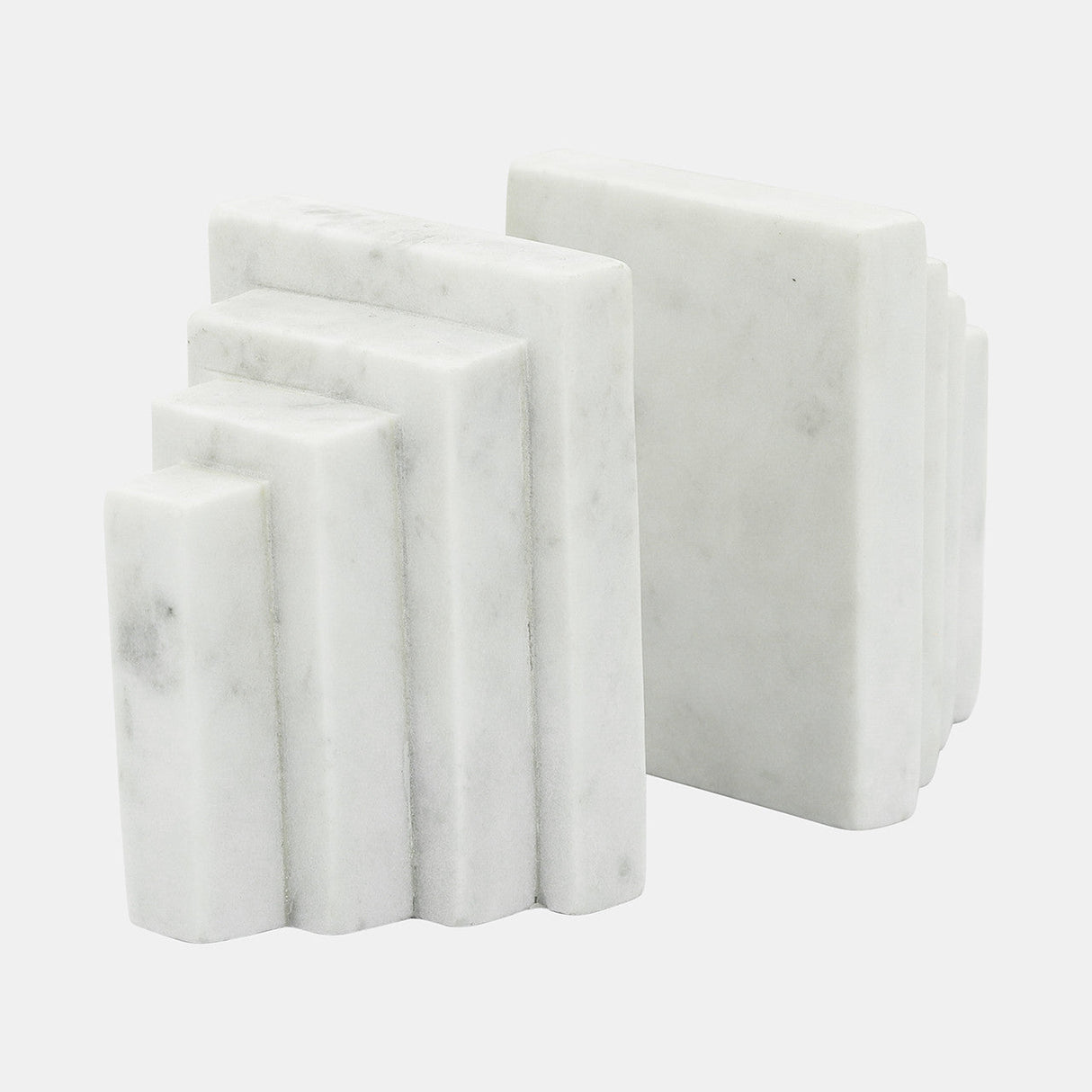 S/2 Marble 5"h Block Bookends, White