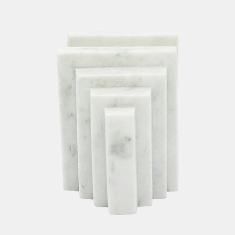 S/2 Marble 5"h Block Bookends, White