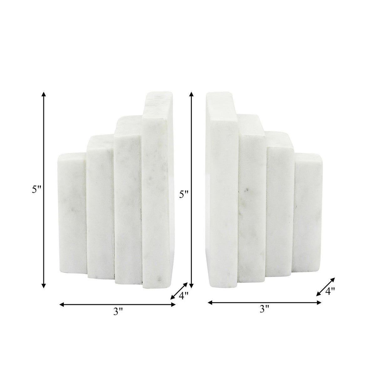 S/2 Marble 5"h Block Bookends, White