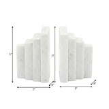 S/2 Marble 5"h Block Bookends, White