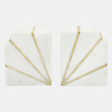 S/2 Marble 5"h Polished Bookends W/gold Inlays,wht