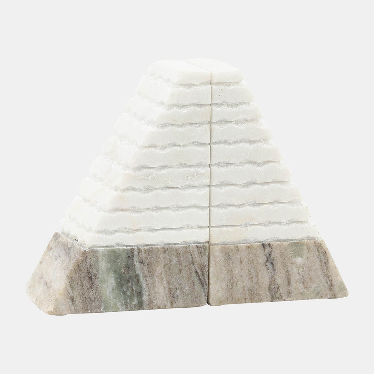 S/2 Marble 6"h Pyramid Bookends, White/onyx