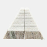 S/2 Marble 6"h Pyramid Bookends, White/onyx