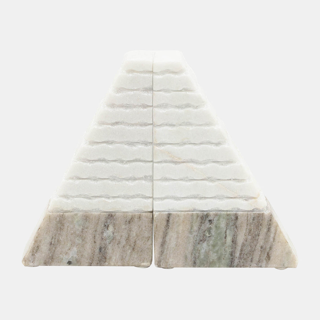 S/2 Marble 6"h Pyramid Bookends, White/onyx