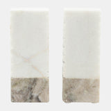 S/2 Marble 6"h Pyramid Bookends, White/onyx