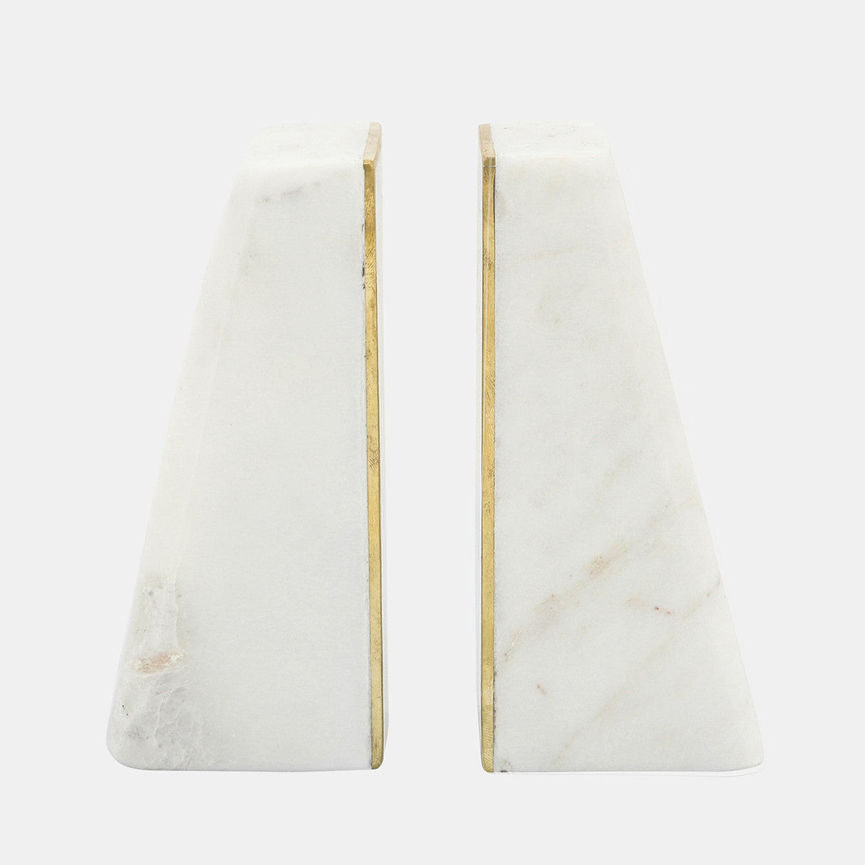 S/2 Marble 6"h Slanted Bookends W/gold Trim,white