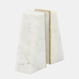 S/2 Marble 6"h Slanted Bookends W/gold Trim,white