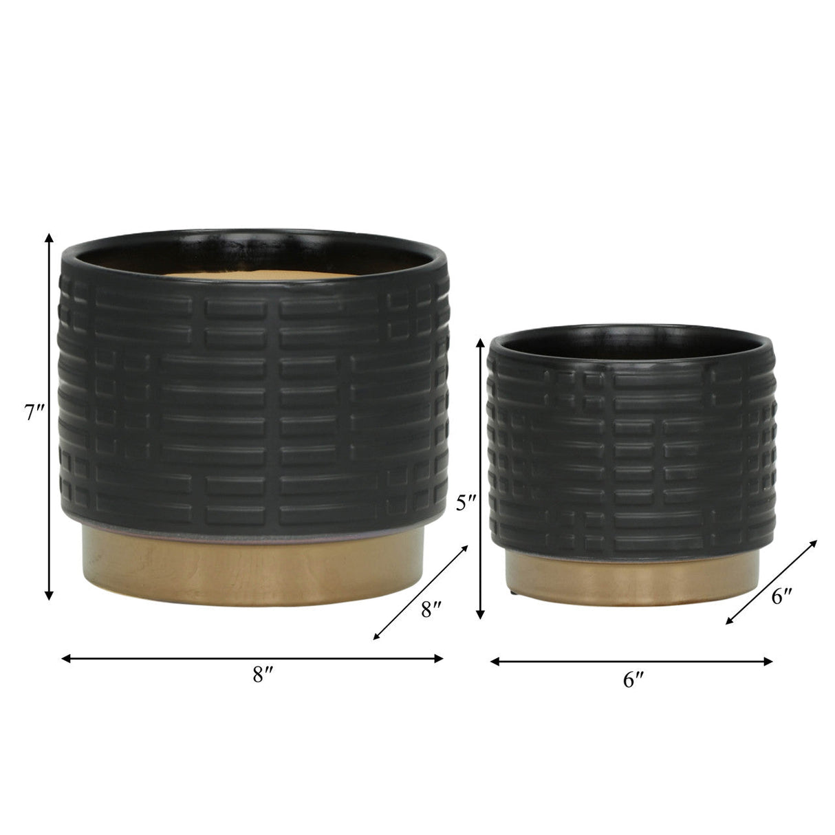 S/2 Maze Metallic Planters 6/8", Black