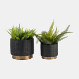 S/2 Mesh Metallic Planters 6/8", Black