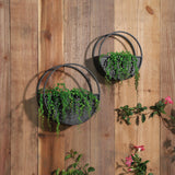 S/2 Metal 9/12" Round Wall Planters, Black