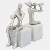 S/2 Metal Musicians On Marble Base, Silver