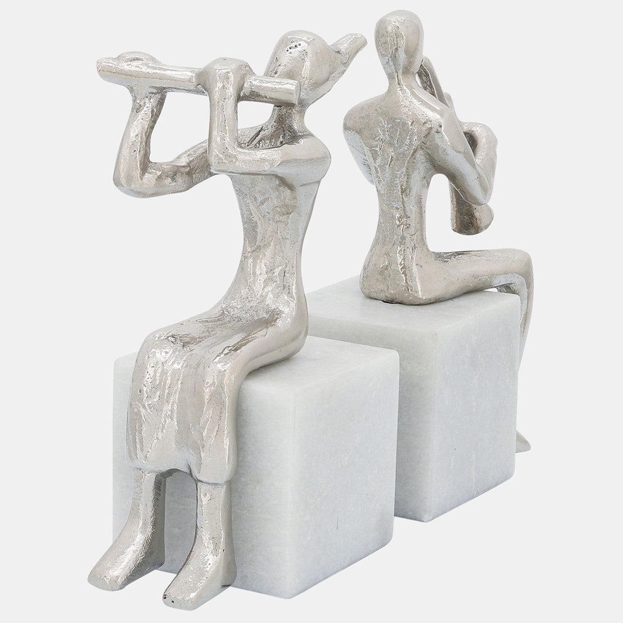 S/2 Metal Musicians On Marble Base, Silver