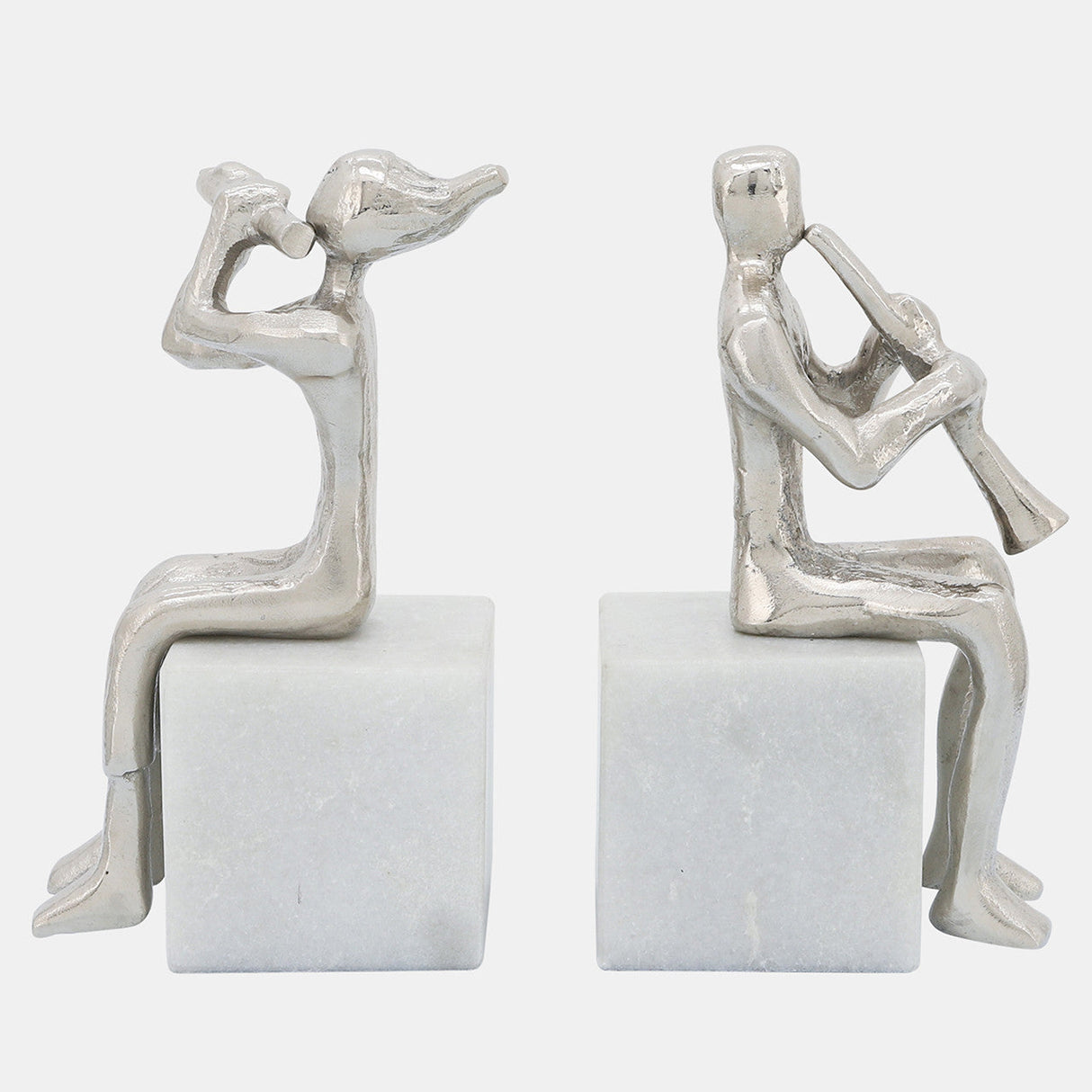 S/2 Metal Musicians On Marble Base, Silver