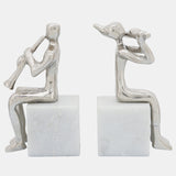 S/2 Metal Musicians On Marble Base, Silver