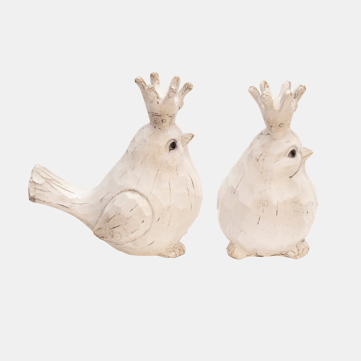 S/2 Resin Birds W/ Crowns, White