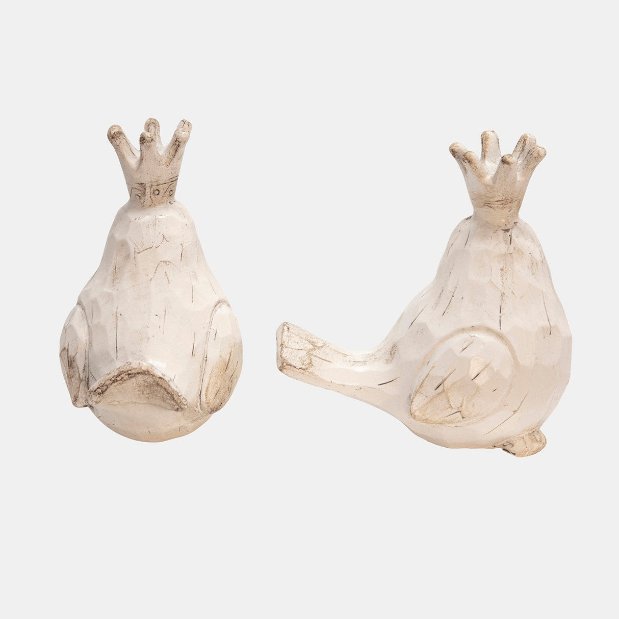 S/2 Resin Birds W/ Crowns, White