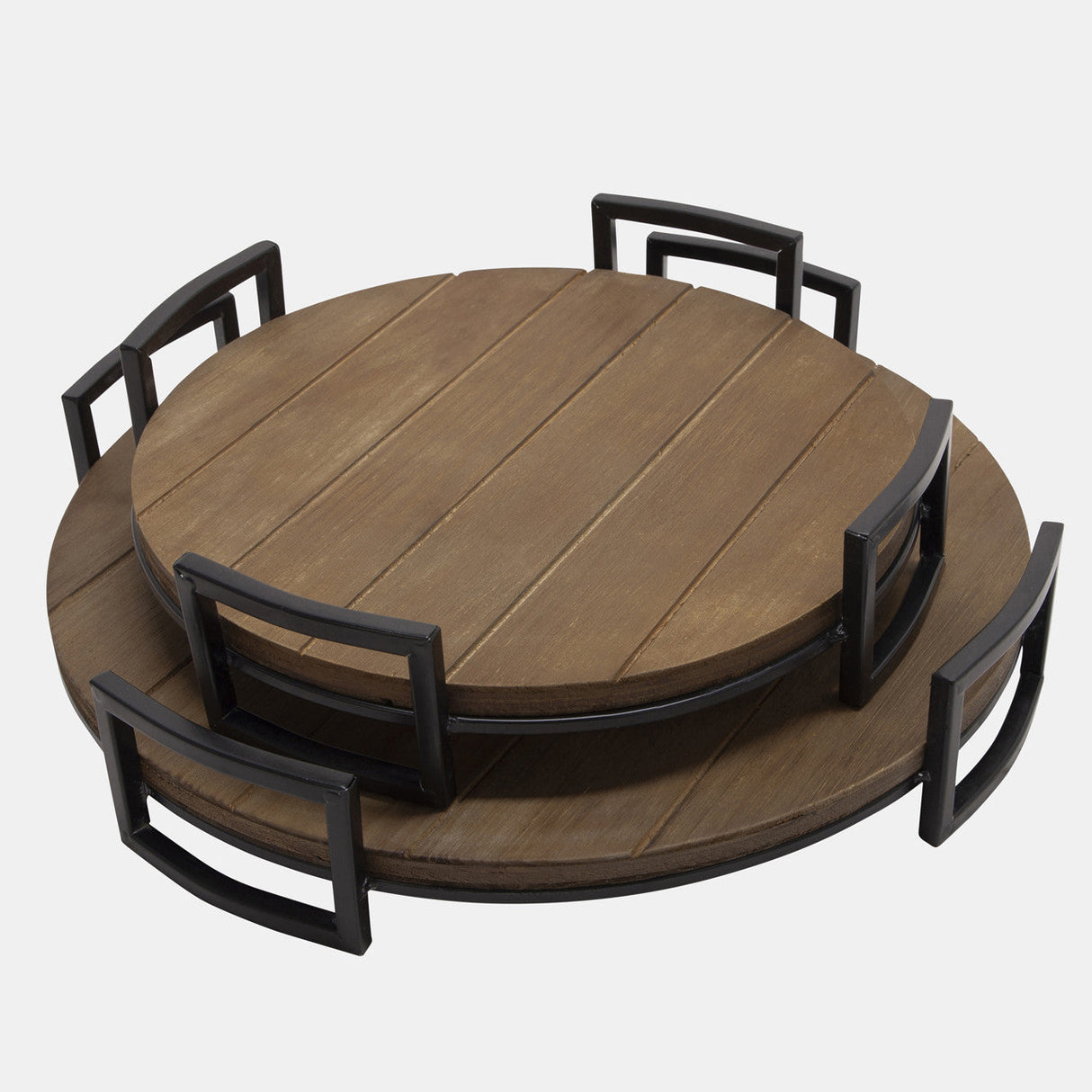 S/2 Round Wood Trays, Brown