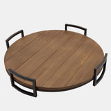 S/2 Round Wood Trays, Brown