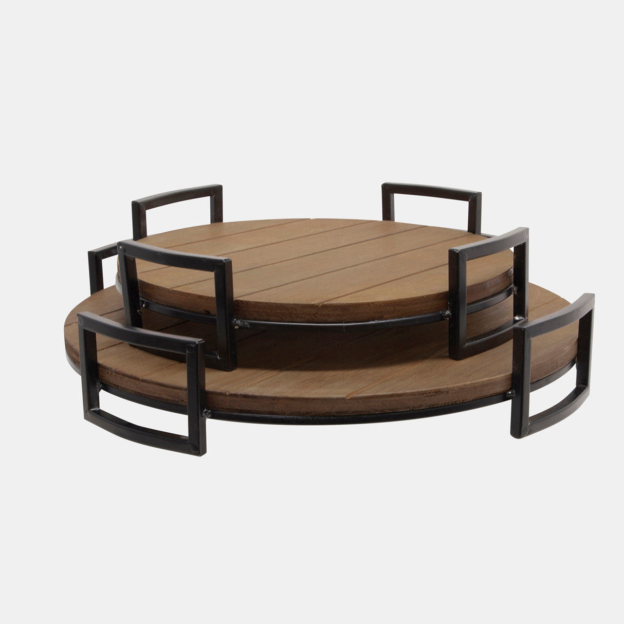 S/2 Round Wood Trays, Brown