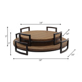 S/2 Round Wood Trays, Brown