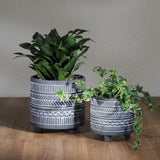 S/2 Tribal Look Footed Planter 6/8", Black