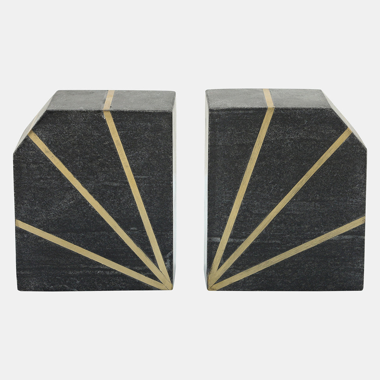 S/2marble 5"h Polished Bookends W/gold Inlays, Blk