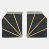 S/2marble 5"h Polished Bookends W/gold Inlays, Blk