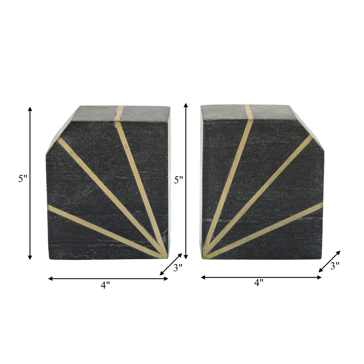 S/2marble 5"h Polished Bookends W/gold Inlays, Blk