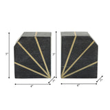 S/2marble 5"h Polished Bookends W/gold Inlays, Blk