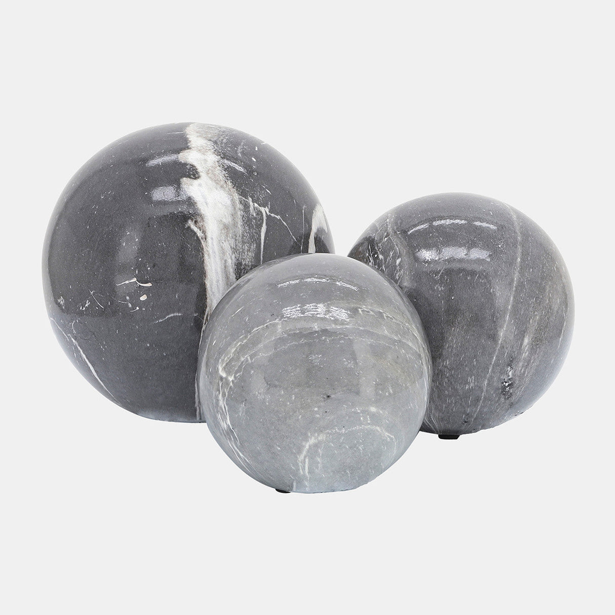 S/3 4/5/6" Marble Look Orbs, Black/wht