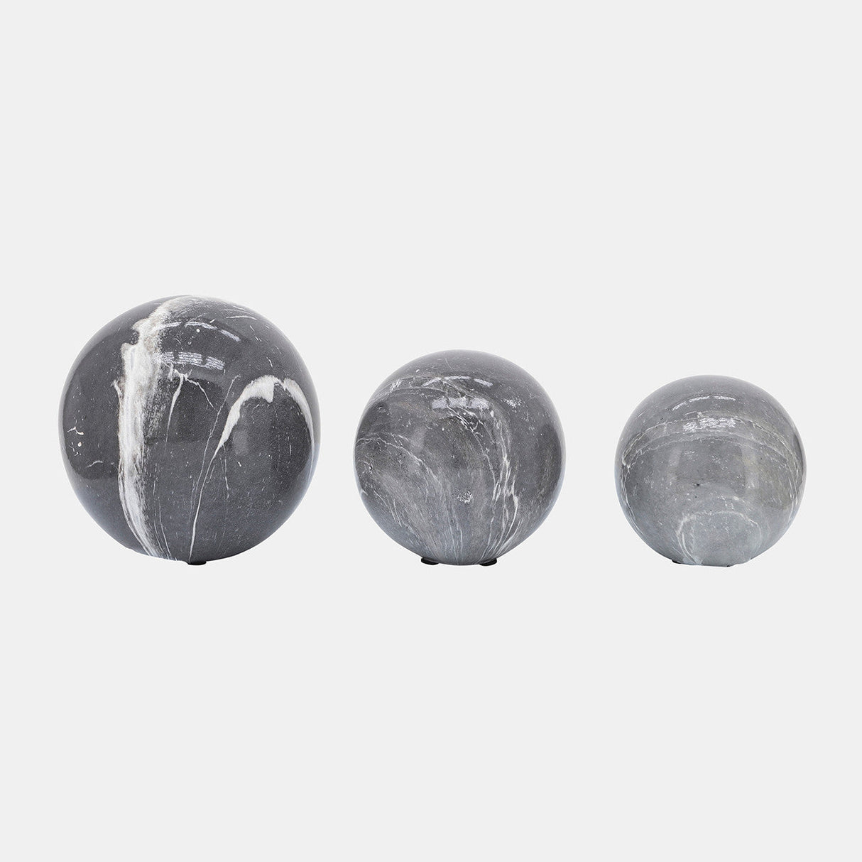 S/3 4/5/6" Marble Look Orbs, Black/wht