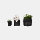 S/3 4/6/7" Stacked Rings Planters, Black