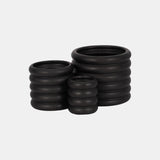 S/3 4/6/7" Stacked Rings Planters, Black