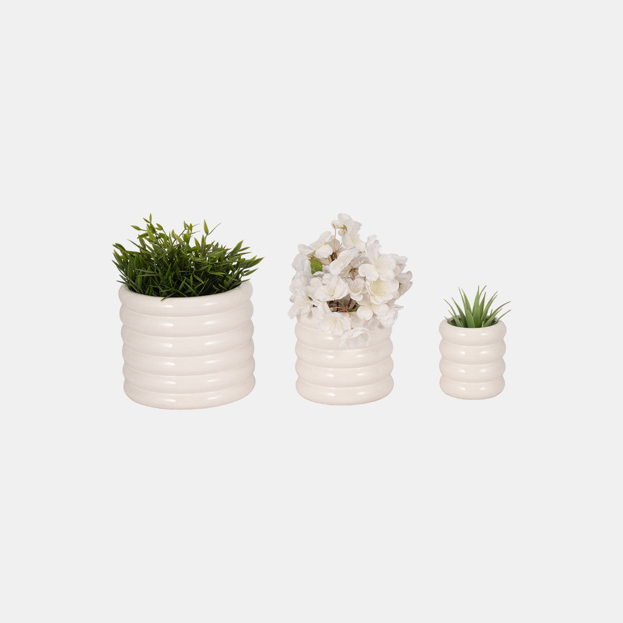 S/3 4/6/7" Stacked Rings Planters, White