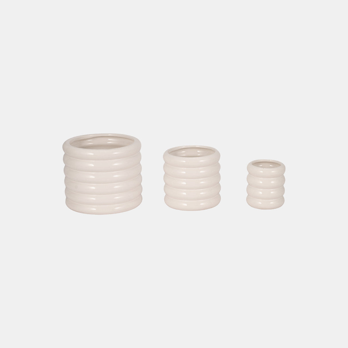 S/3 4/6/7" Stacked Rings Planters, White