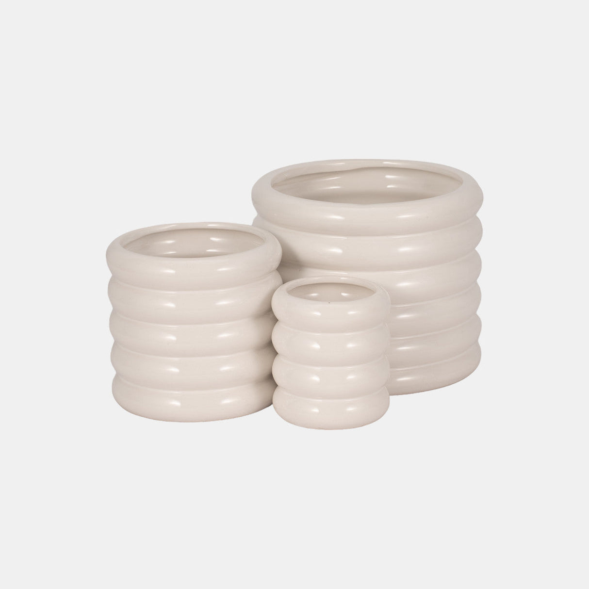 S/3 4/6/7" Stacked Rings Planters, White