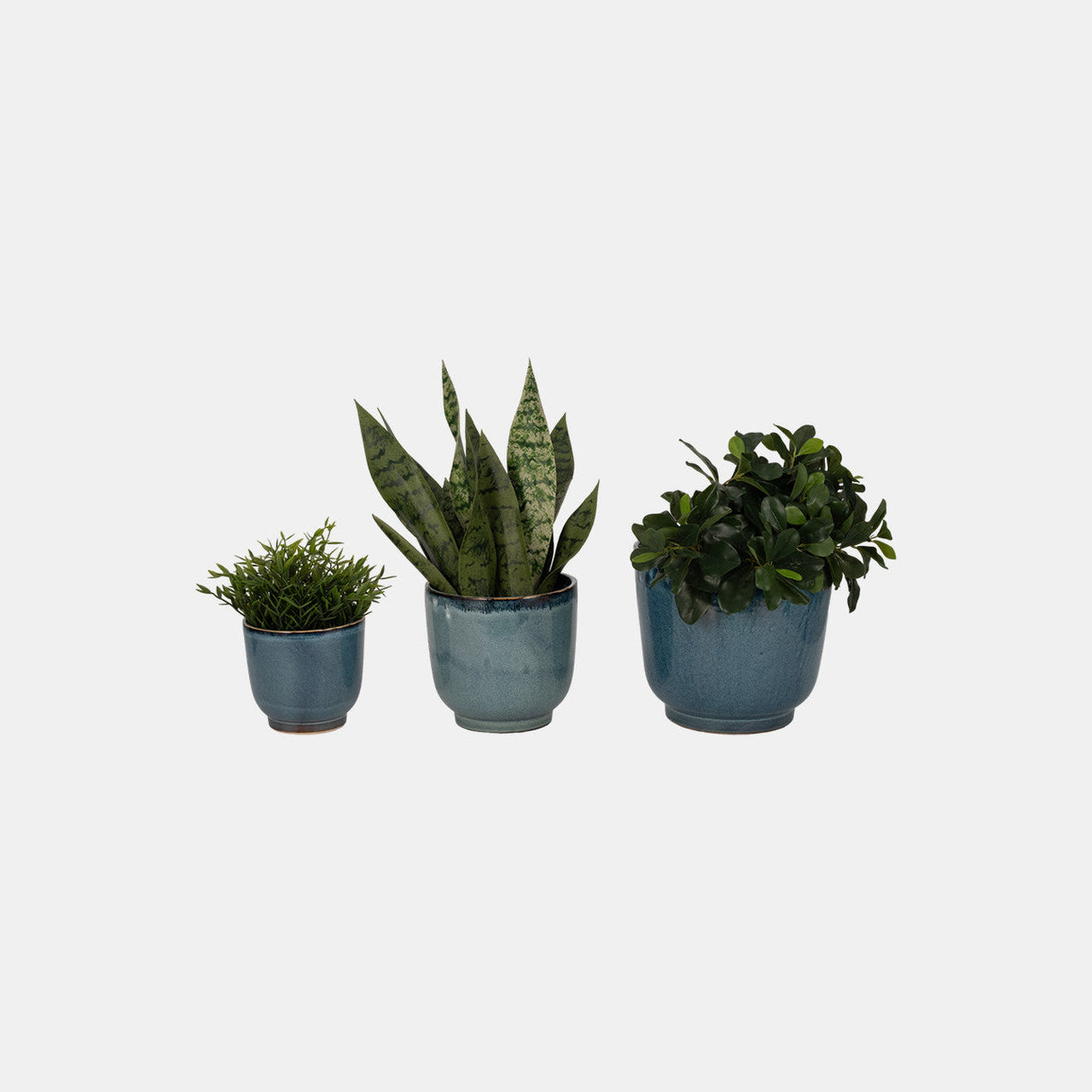 S/3 6/8/10" Reactive Finish Planters, Blue