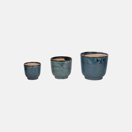 S/3 6/8/10" Reactive Finish Planters, Blue