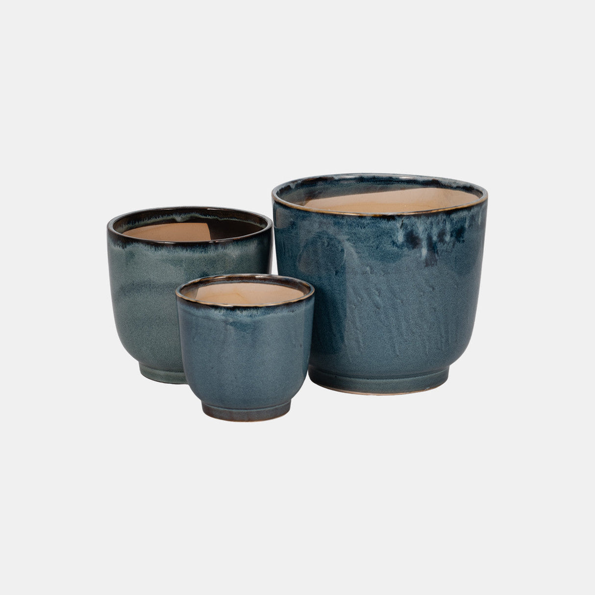 S/3 6/8/10" Reactive Finish Planters, Blue