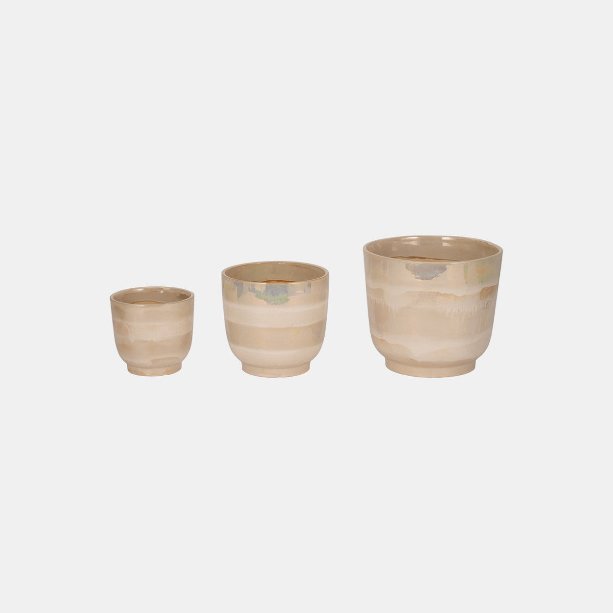 S/3 6/8/10" Reactive Luster Planters, Ivory