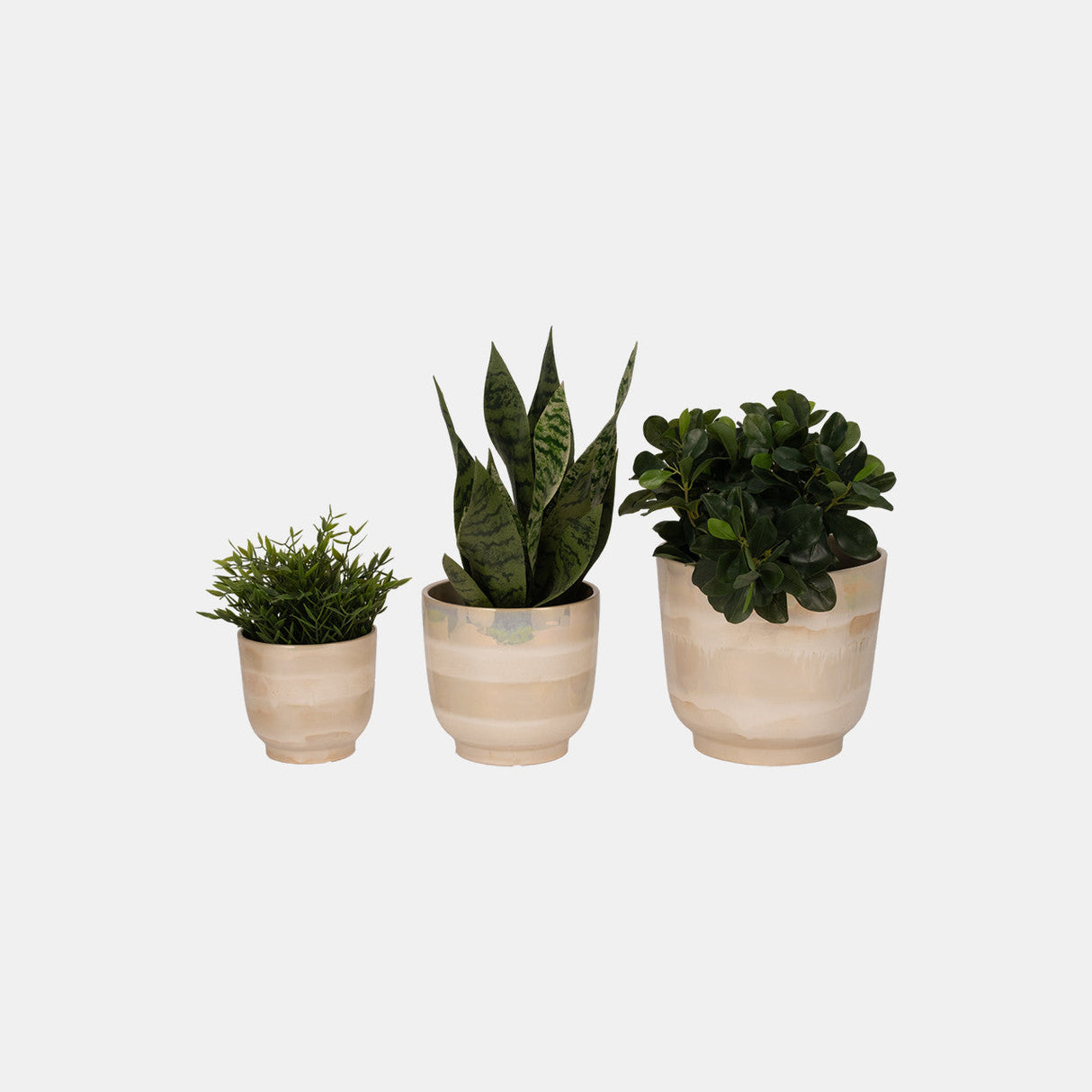 S/3 6/8/10" Reactive Luster Planters, Ivory